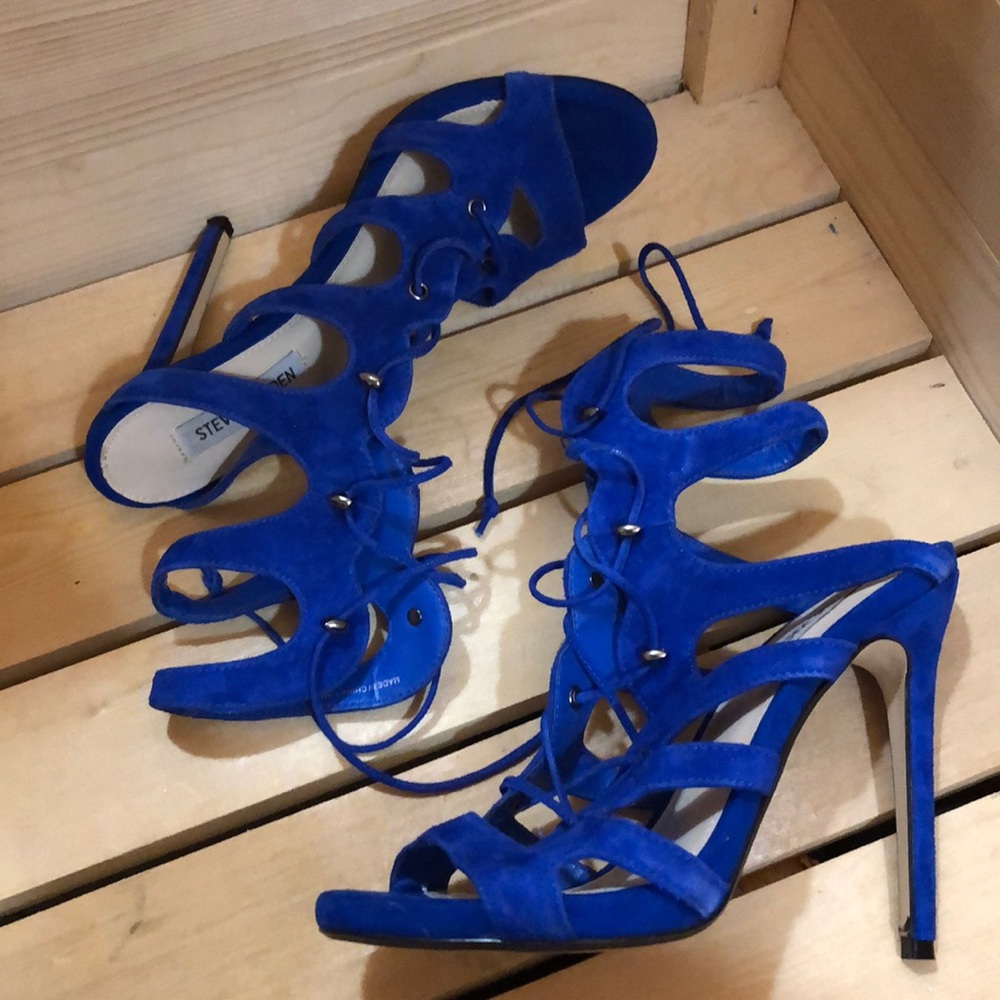 Blue lace up heels